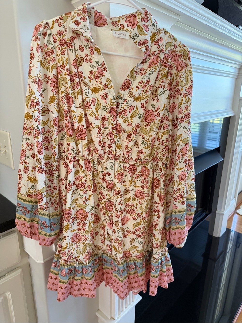 Fate Pink & Cream Floral Tiered Long Sleeve Girls' Dress